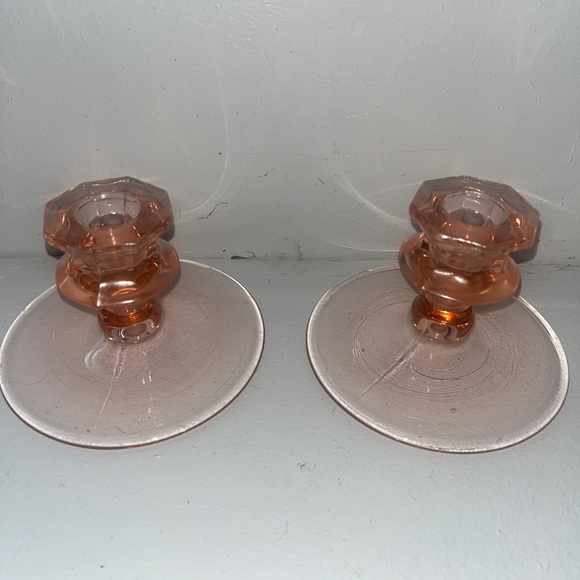 Pink Depression Glass Candle Holder - Picture 2 of 7